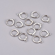 Brass Huggie Hoop Earring Findings, Platinum Color, Nickel Free, 14.5x12.5mm, Pin: 0.8mm, Hole: 2mm(X-KK-E138-N-NF)
