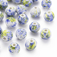 Handmade Porcelain Beads, Round, Blue, 12mm, Hole: 2mm(X-PORC-Q197-12mm-04)