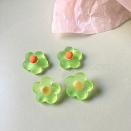 Resin Frosted Cabochons, DIY for Earrings & Bobby pin Accessories, Flower, Green Yellow, 17x17mm(RESI-TAC0001-05D)