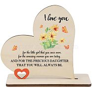 Wooden Heart Table Decorations, Tabletop Centerpiece Signs, with Base, Gifts for Daughter, Flower Pattern, Finished Product: 60x190x180mm(DJEW-WH0017-009)