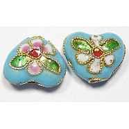 Handmade Cloisonne Beads, Heart, Cyan, 12mm, Hole:2mm(X-CLB052Y-8)
