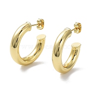 Rack Plating Brass Ring Stud Earrings, Half Hoop Earrings, Lead Free & Cadmium Free, Real 18K Gold Plated, 26x5.5mm(EJEW-R155-01G)
