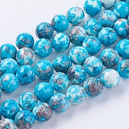 Synthetic Ocean White Jade(Rain Flower Stone) Beads Strands, Dyed, Round, Light Sky Blue, 8mm, Hole: 0.8mm, 50pcs/strand, 15 inch(G-GR8MM-223)