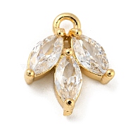 Brass with Clear Cubic Zirconia Charms, Light Gold, Leaf, 12x10x3.5mm, Hole: 1.5mm(KK-G478-02E-KCG)