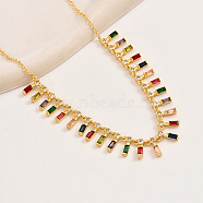 Golden Brass Rectangle Charms Bib Necklace for Women, Colorful, 15.75 inch(40cm)(VR0432-2)
