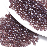 Transparent Glass Beads, Lustered, Round, Sienna, 4x3mm, Hole: 1mm, about 4500pcs/bag(SEED-S040-08A-07)