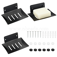 304 Stainless Steel Soap Dishes, Draining Soap Savers for Bar Soap, Wall Mounted Soap Holder, Rectangle, with Screws, Anchor Plugs, Cap, Spacer, Electrophoresis Black, Holder: 89x113x47mm(AJEW-UN0001-24EB)