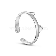 TINYSAND Cute and Delicate Cat Ears Rhodium Plated 925 Sterling Silver Cuff Rings, Open Rings, Platinum, 17.2x6.13mm(TS-R389-S)