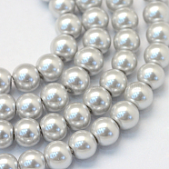 Baking Painted Pearlized Glass Pearl Round Bead Strands, Light Grey, 6~7mm, Hole: 1mm, about 145pcs/strand, 31.4 inch(HY-Q003-6mm-62)