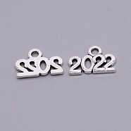 Alloy Charms, Pendant Decorations, Anniversary Souvenir, Number 2022, Antique Silver, 9x14x1.5mm, Hole: 1.8mm(HJEW-WH0017-19)