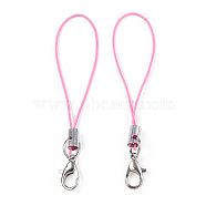 Polyester Cord Mobile Straps, with Platinum Plated Alloy Findings, Hot Pink, 6.5~7cm(X-MOBA-R002-04)
