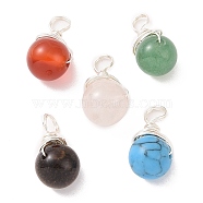 Natural Mixed Stone Pendants, with Copper Wire Wrapped Findings, Teardrop Charms, Platinum, 14.5~16x8~9x8~8.5mm, Hole: 3~3.5mm(PALLOY-JF02102-01)
