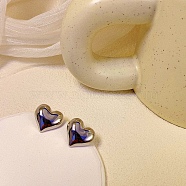 Heart Alloy Stud Earrings, Platinum, 23x23mm(WG64463-26)