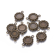 Tibetan Style Link Cabochon Bezel Settings, Cadmium Free & Lead Free, Antique Bronze, Flat Round Tray: 9.5mm, 23x15x2mm, Hole: 2mm(TIBEP-0578-AB-LF)