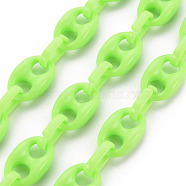 Handmade Opaque Acrylic Coffee Bean Chains, Oval, Lime, Link: 27x17x9mm, Oval: 18.5x11.5x4.5mm, about 3.28 Feet(1m)/strand(CHAC-ZX0001-01G)