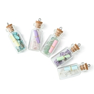 Wishing Bottle Glass Bottle Pendants, with Natural & Synthetic Mixed Gemstone Chips Inside, Clear, 42~42.5x15.5mm, Hole: 2mm(PALLOY-JF02127)