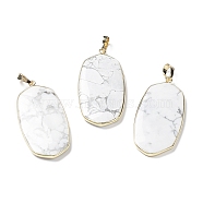 Natural Howlite Pendants, with Rack Plating Light Gold Tone Brass Findings, Cadmium Free & Lead Free, Oval Charms, 48x22x4.5mm, Hole: 8x5mm(G-K338-05C)