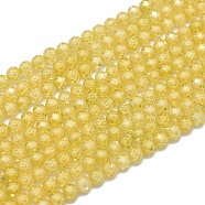 Cubic Zirconia Beads Strands, Faceted, Round, Gold, 3mm, Hole: 0.5mm, about 132pcs/strand, 15 inch(38cm)(G-G792-47-06B)