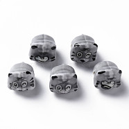 Handmade Porcelain Beads, Famille Rose Style, Tiger, Dark Gray, about 12x10.5x11mm, Hole: 1.8mm(PORC-T007-20A)