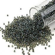 TOHO Round Seed Beads, Japanese Seed Beads, (243) Inside Color AB Topaz/Opaque Emerald Lined, 11/0, 2.2mm, Hole: 0.8mm, about 1110pcs/10g(X-SEED-TR11-0243)