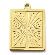 Ion Plating(IP) 316L Surgical Stainless Steel Pendants, Textured, Rectangle with Sun Charm, Real 18K Gold Plated, 21x15x1.5mm, Hole: 1.6mm(STAS-M317-15G)