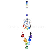 Glass with Metal Sun Catcher Pendant, Evil Eye Decorations, Tree, 380mm(PW-WG31146-05)