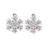 Alloy Crystal Rhinestone Pendants, Snowflake Charm, Platinum, 21x16x2.5mm, Hole: 2mm(ALRI-K049-01P)