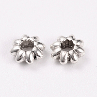 fleur d'alliage perles d'espacement de style tibétain, sans cadmium et sans plomb, argent antique, 5.5x2 mm, trou: 1.8 mm