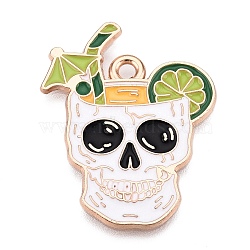 Alloy Enamel Pendants, Light Gold, Skull Lemon Juice Charm, White, 30x23.5x1.5mm, Hole: 2mm(ENAM-T021-09KCG)