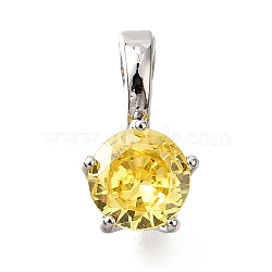 Brass Micro Pave Cubic Zirconia Charms, Cadmium Free & Nickel Free & Lead Free, Flat Round Charms, Platinum, 12.5x7x6mm, Hole: 3x3.5mm(KK-D356-05B-P)