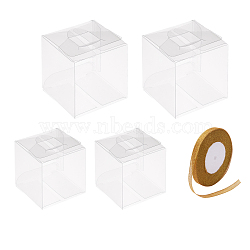 Foldable Transparent PET Box, for Wedding Party Baby Shower Packing Box, with Polyester Organza Ribbon, Clear, Finished Product: 5~8x5~8x5~8cm(CON-SZ0001-09)