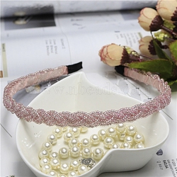 Plastic Pearl Beaded Hair Bands, Fine Headband, Fashionable Hair Accessories, Pale Violet Red, 140x125mm(PW-WG46126-05)