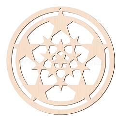 Laser Cut Wooden Wall Sculpture, Torus Wall Art, Home Decor Meditation Symbol, Flat Round with Star, BurlyWood, 31x0.6cm(WOOD-WH0101-020)