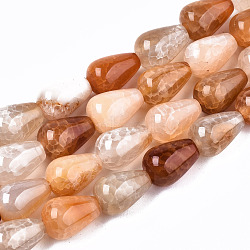 Natural Crackle Agate Beads Strands, Teardrop, Sandy Brown, 14x9.5mm, Hole: 1.2mm, about 28pcs/strand, 15.55 inch(39.5cm)(G-T131-32)