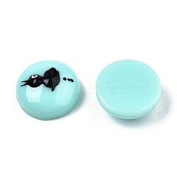 Opaque Resin Enamel Cabochons, Half Round with Black Crow, Pale Turquoise, 13.5x5.5mm(CRES-N031-022)