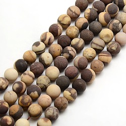 Frosted Natural Zebra Jasper Round Bead Strands, 4mm, Hole: 1mm, about 93~96pcs/strand, 14.9~15.6 inch(G-M064-4mm-03)