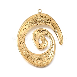 304 Stainless Steel Pendants, Hammered Spiral Charms, Golden, 40x31x2.5mm, Hole: 1.8mm(SA-CBAD9BF-02G)
