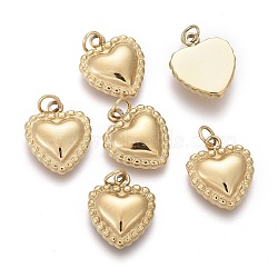 Ion Plating(IP) 304 Stainless Steel Charms, with Jump Ring, heart, Golden, 11.5x9.5x2.5mm, Hole: 2.5mm(X-STAS-F256-030G)