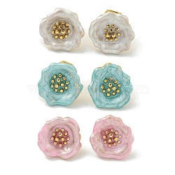 Flower Ion Plating(IP) 304 Stainless Steel Stud Earrings, with Enamel for Women, Polishing, Golden, Mixed Color, 23x22mm(EJEW-G400-14G)