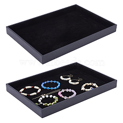 Rectangle MDF Jewelry Trays for Earrings, Rings, Necklaces, with Velvet Inside, Black, 24x35x3.1cm(RDIS-WH0011-28)