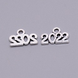 Alloy Charms, Pendant Decorations, Anniversary Souvenir, Number 2022, Antique Silver, 9x14x1.5mm, Hole: 1.8mm(HJEW-WH0017-19)