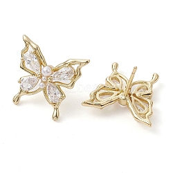 Butterfly Brass Stud Earrings, with Clear Cubic Zirconia, Long-Lasting Plated, Lead Free & Cadmium Free, Real 18K Gold Plated, 16.5x17.5mm(EJEW-M245-07G)