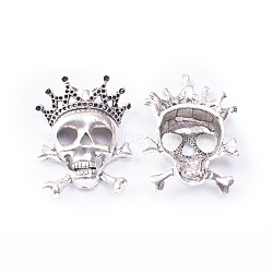 Tibetan Style Alloy Pendants, Skull with Crown, Antique Silver, 45x32x10mm(SKUL-PW0002-138AS)