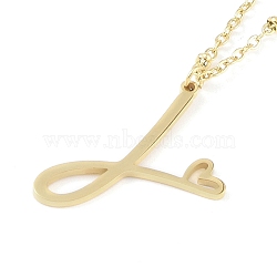 304 Stainless Steel Pendant Necklaces, Letter Charms, Letter J, 16.22 inch(41.2cm), Pendant: 26x17x1.3mm(NJEW-H029-02G-J)