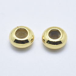 Brass Beads, with Silicone, Slider Beads, Stopper Beads, Rondelle, Cadmium Free & Nickel Free & Lead Free, Real 18K Gold Plated, 7x3.5mm, Rubber Hole: 2mm(KK-P056-01G-NR)