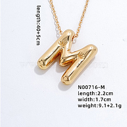 Stainless Steel Party Balloon Letter Pendant Cable Chain Necklaces for Women, Golden, Letter M, 15.75 inch(40cm)(YF1942-13)