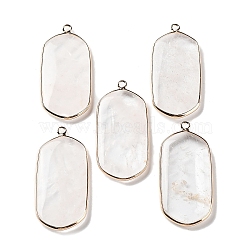 Natural Quartz Crystal Pendants, Rock Crystal Pendants, Light Gold Plated Brass Rectangle Charms, 47~48x22~22.5x4~4.5mm, Hole: 2mm(G-G063-02D)