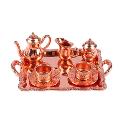 Dollhouse Simulation Mini Alloy Pattern Tea Set Model Ornament, Rose Gold, 65x48x50mm(PW-WG90939-03)