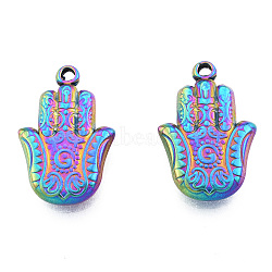 Ion Plating(IP) 201 Stainless Steel Pendants, Hamsa Hand/Hand of Miriam, Rainbow Color, 23.5x15.5x3.5mm, Hole: 1.4mm(STAS-N098-243M)