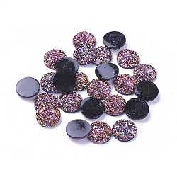 Resin Cabochons, Imitation Druzy Agate, Flat Round, AB Color Plated, Saddle Brown, 12x3mm(CRES-Q191-HA027-12)